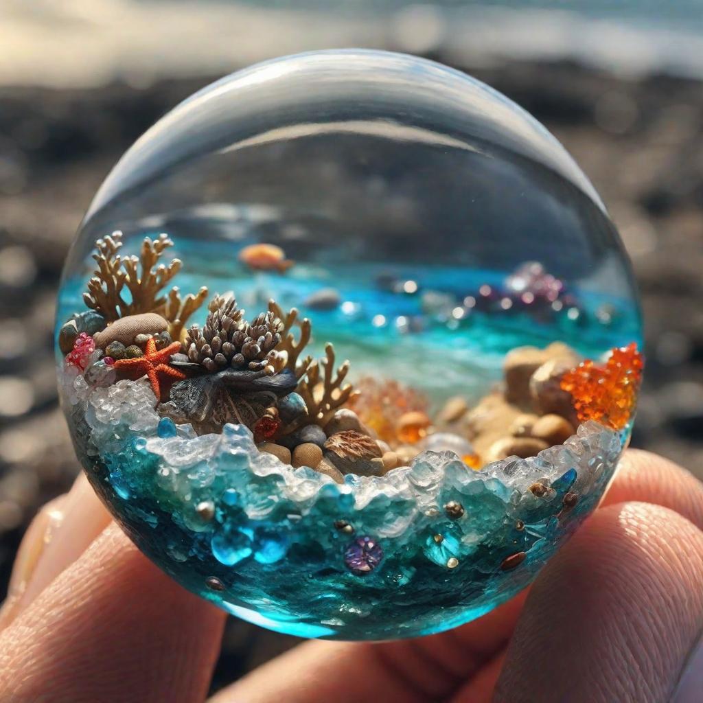  colorful ocean painting jewelry glass paperweight. hyperrealistic, full body, detailed clothing, highly detailed, cinematic lighting, stunningly beautiful, intricate, sharp focus, f/1. 8, 85mm, (centered image composition), (professionally color graded), ((bright soft diffused light)), volumetric fog, trending on instagram, trending on tumblr, HDR 4K, 8K