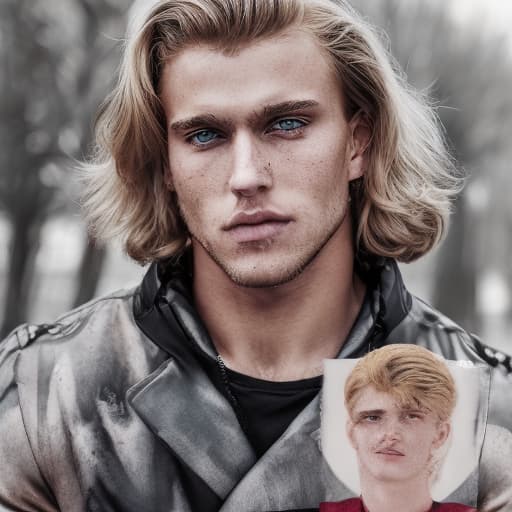 portrait+ style Russian queer junior IFBB blonde hunk dude face