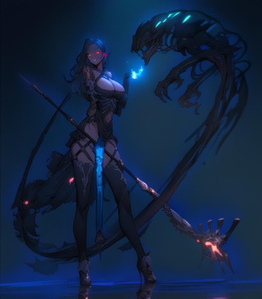 masterpiece, high quality, perfect lighting, detailed face, detailed body, woman elf sorcerer, face tattoo, sexy, powerful, highly detailed