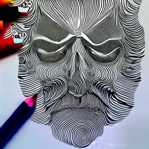 mdjrny-pprct drawing on A4 paper, clouds are hair, roots are beard, inside nature