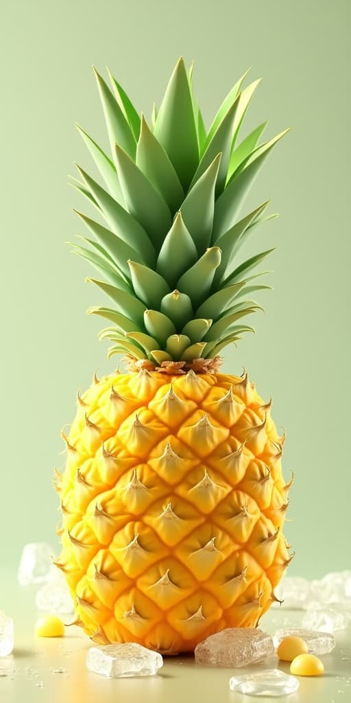  good quality, high quality, tropical vibes freshly cut pineapple with icy condensation, exotic refreshment 3d rendering for summer concept