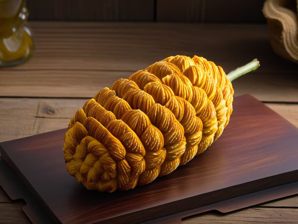  A closeup, highresolution image of a single algarroba pod resting on a rustic wooden surface, showcasing its textured exterior and rich brown color. The natural lighting highlights the intricate details of the pod, emphasizing its potential as a quality ingredient for nutritious and delicious desserts. hyperrealistic, full body, detailed clothing, highly detailed, cinematic lighting, stunningly beautiful, intricate, sharp focus, f/1. 8, 85mm, (centered image composition), (professionally color graded), ((bright soft diffused light)), volumetric fog, trending on instagram, trending on tumblr, HDR 4K, 8K