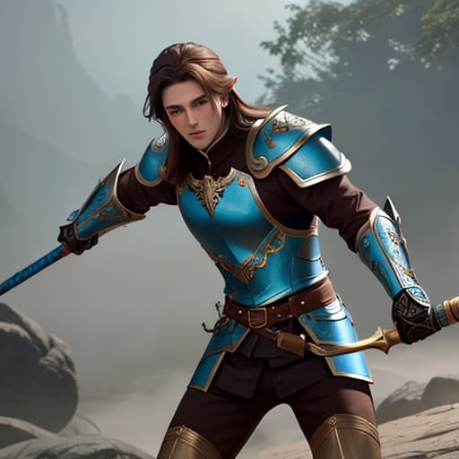  young male elf carpenter, medium length brown hair and blue eyes dressed in leather armor holding a hammer hyperrealistic, full body, detailed clothing, highly detailed, cinematic lighting, stunningly beautiful, intricate, sharp focus, f/1. 8, 85mm, (centered image composition), (professionally color graded), ((bright soft diffused light)), volumetric fog, trending on instagram, trending on tumblr, HDR 4K, 8K