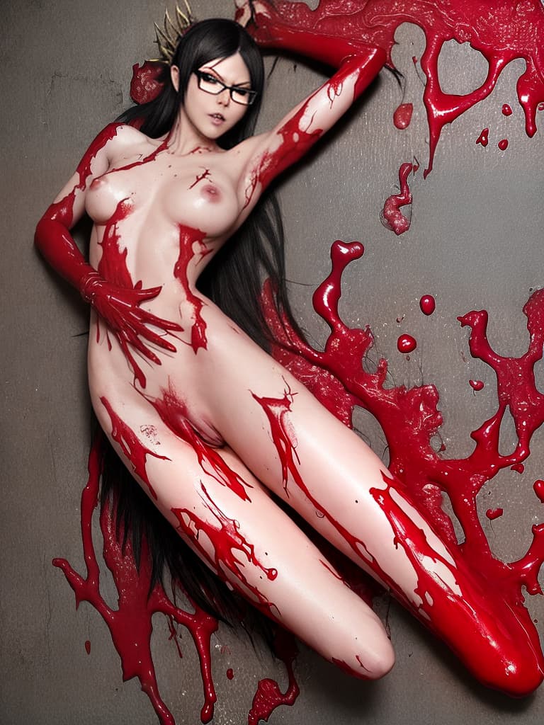  Bayonetta is completely naked and stained with blood.
sexy pose