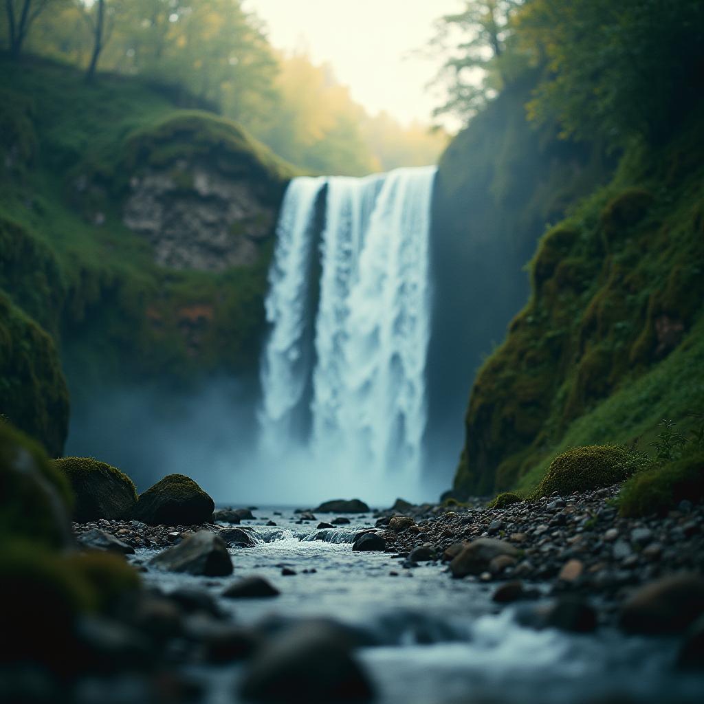  cinematic film beautiful waterfall, nature, clip art, professional natural photo, shallow depth of field, vignette, highly detailed, high budget, bokeh, cinemascope, moody, epic, gorgeous, film grain, grainy