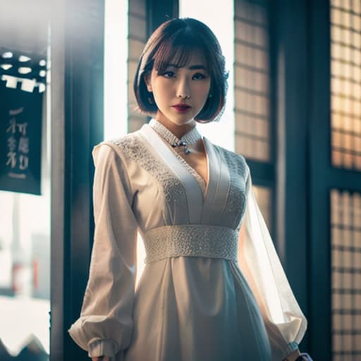  A beautiful Japanese girl hyperrealistic, full body, detailed clothing, highly detailed, cinematic lighting, stunningly beautiful, intricate, sharp focus, f/1. 8, 85mm, (centered image composition), (professionally color graded), ((bright soft diffused light)), volumetric fog, trending on instagram, trending on tumblr, HDR 4K, 8K