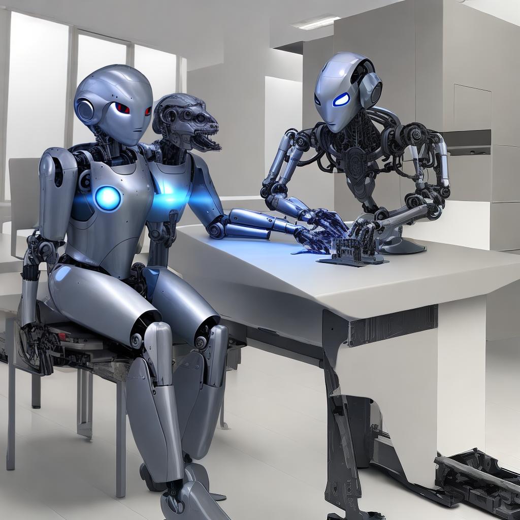  Hi tech robot sitting at a desk