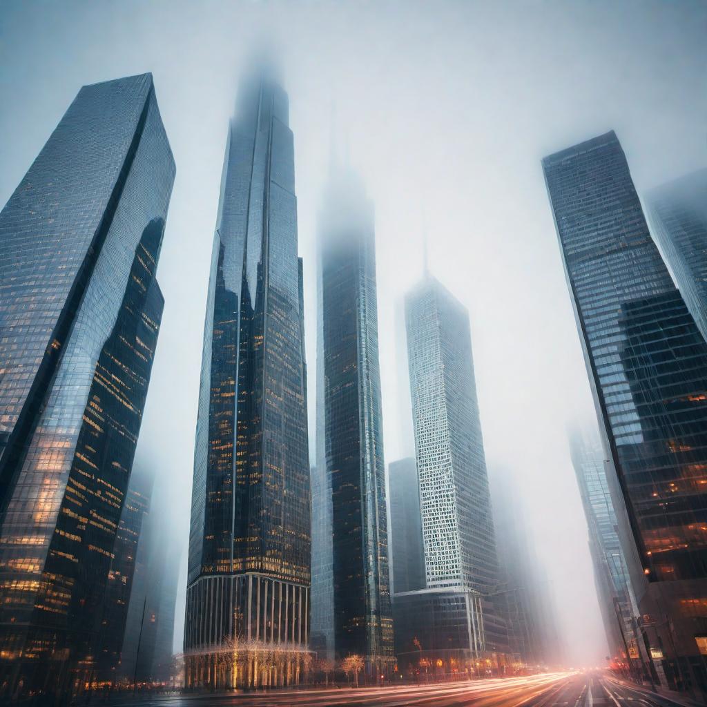  Image of skyscrapers with a graph overlay showing upward growth hyperrealistic, full body, detailed clothing, highly detailed, cinematic lighting, stunningly beautiful, intricate, sharp focus, f/1. 8, 85mm, (centered image composition), (professionally color graded), ((bright soft diffused light)), volumetric fog, trending on instagram, trending on tumblr, HDR 4K, 8K