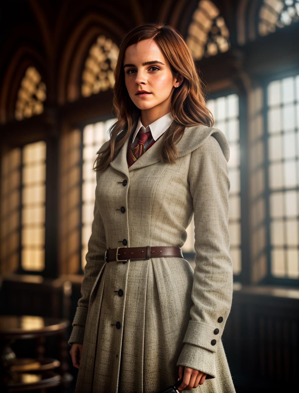  a fantastic digital photo of Emma Watson, Hogwarts uniform, solo, looking at the viewer, backlighting, atmospheric. High dynamic range, vivid, rich details, clear shadows and highlights, realistic, intense, enhanced contrast, highly detailed, 8k, 50mm prime lens, award winning, professional, (dutch angle) ((upper body shot)) hyperrealistic, full body, detailed clothing, highly detailed, cinematic lighting, stunningly beautiful, intricate, sharp focus, f/1. 8, 85mm, (centered image composition), (professionally color graded), ((bright soft diffused light)), volumetric fog, trending on instagram, trending on tumblr, HDR 4K, 8K