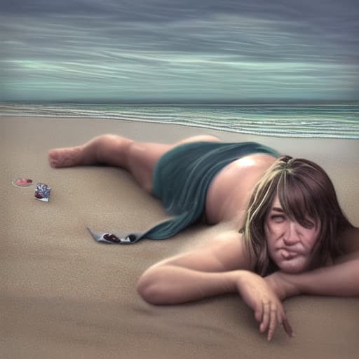  a realistic old laying on the beach