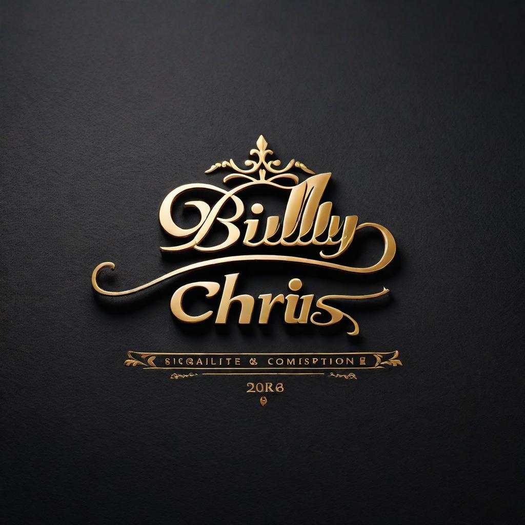  Create a signature-style logo for the brand 'Billy Chris' that spells out the complete name 'Billy Chris' in a signature style. The logo should have clean, elegant lines and use black coloration to convey a luxurious and sophisticated feel suitable for clothing labels. hyperrealistic, full body, detailed clothing, highly detailed, cinematic lighting, stunningly beautiful, intricate, sharp focus, f/1. 8, 85mm, (centered image composition), (professionally color graded), ((bright soft diffused light)), volumetric fog, trending on instagram, trending on tumblr, HDR 4K, 8K