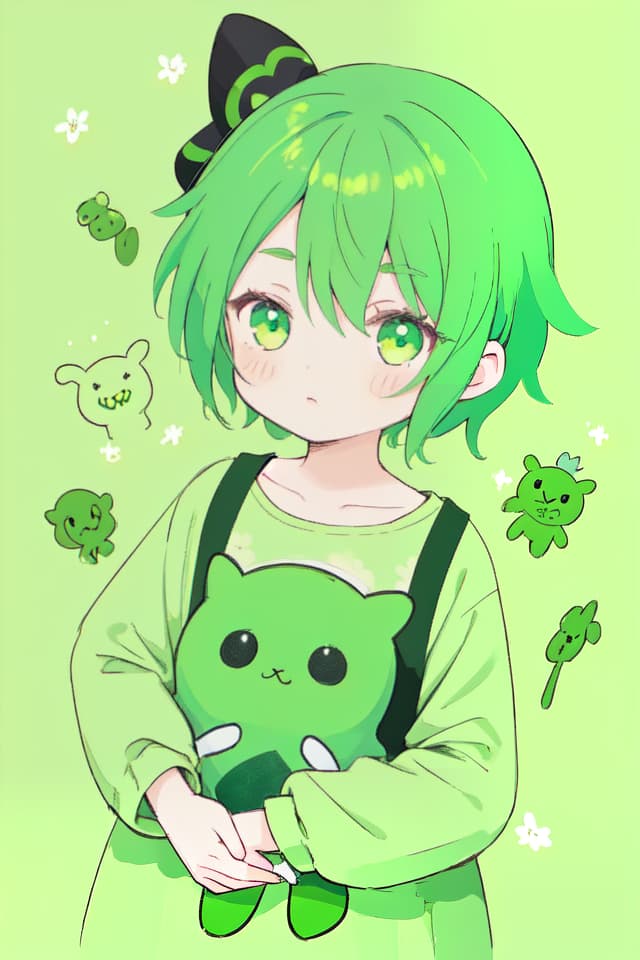  Green hair character of dotted drawing