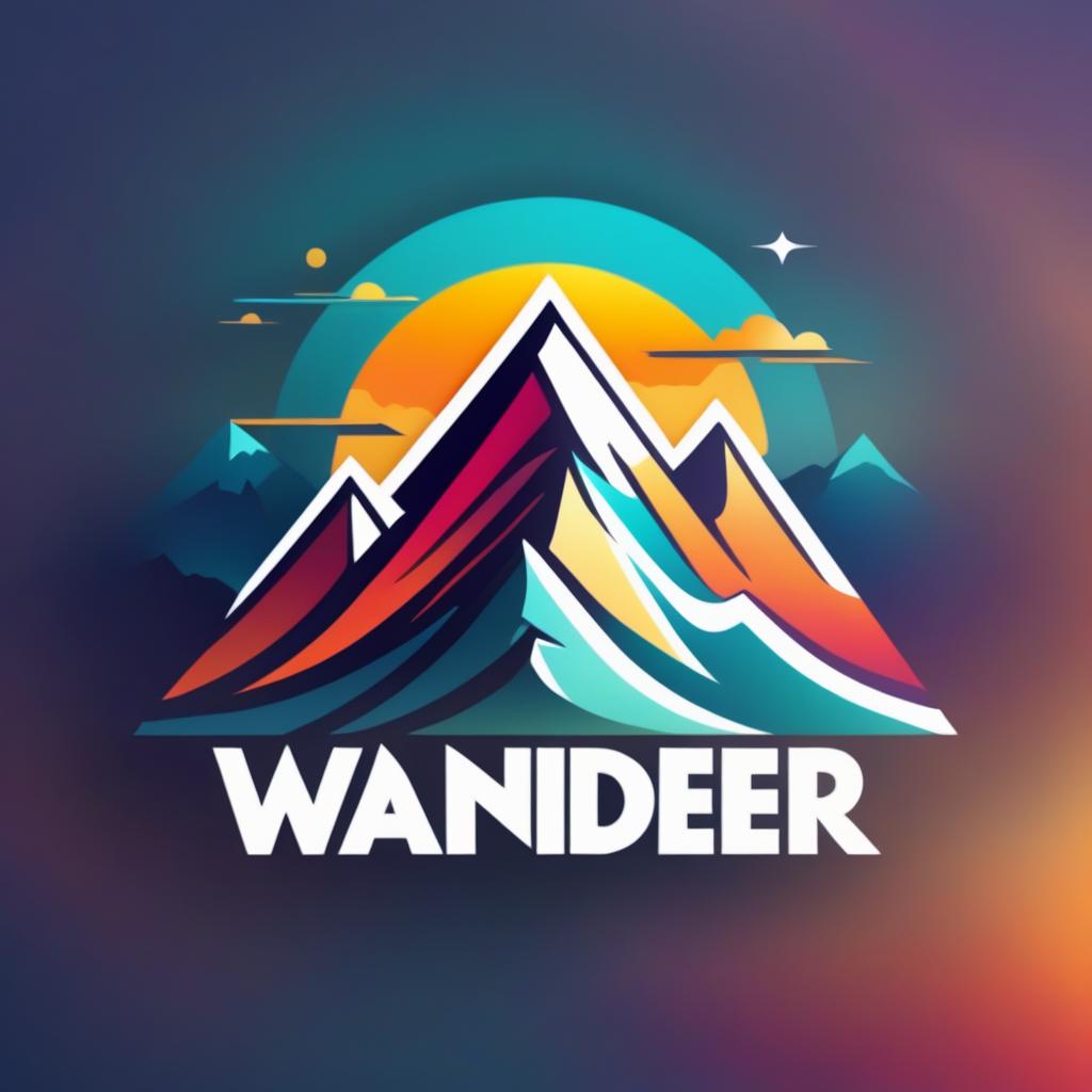  Logo, (abstract style), Wanderer blickt über die Alpen bei strahlendem Sonnenaufgang