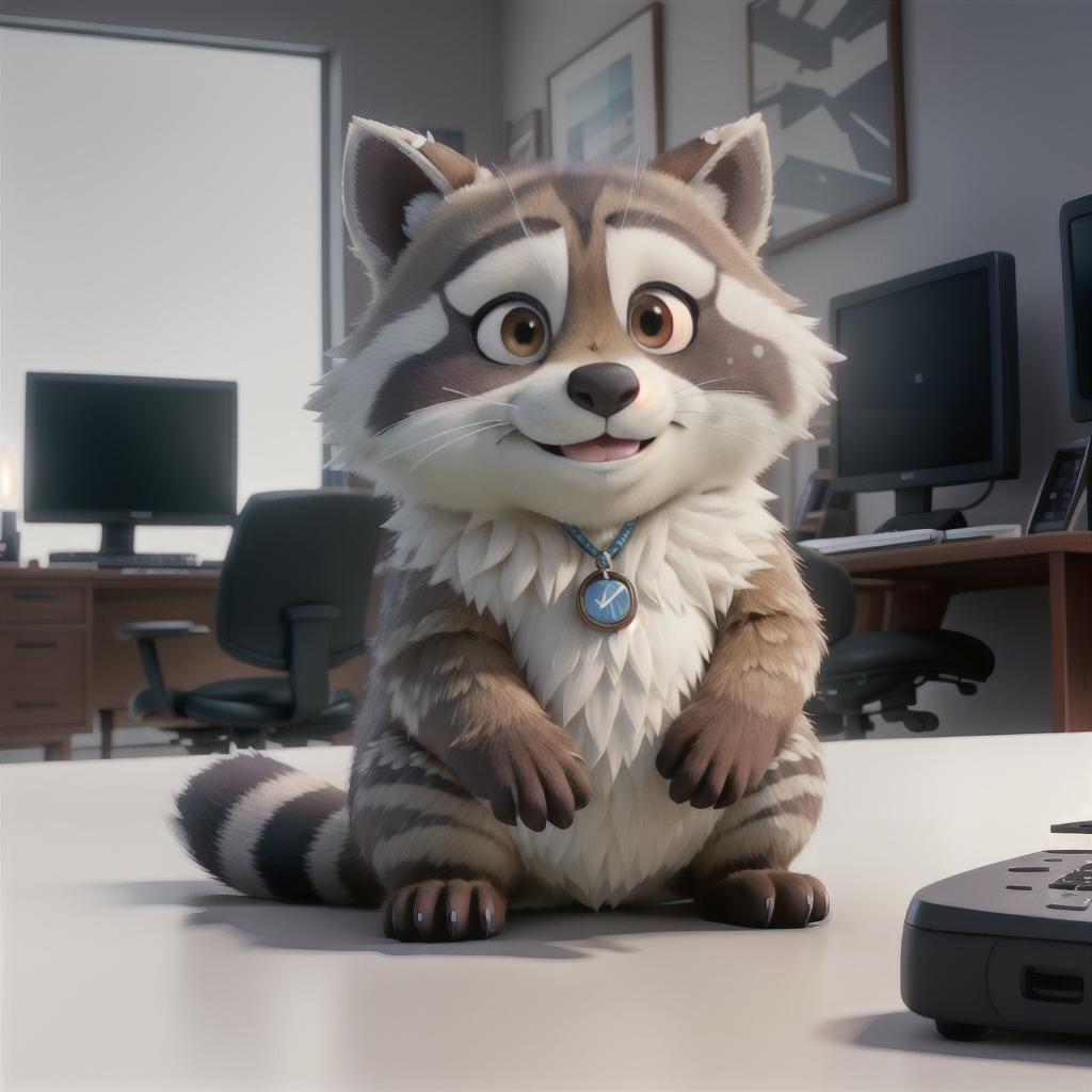  raccoon sitting in gaming chair front a computer on desktop, ((semi anthropomorphic)),(full body), tail, belly, sitting, fat, (chubby), (((white background))), solo, desktop, gaming chair, side view,  [[[clothes]]] hyperrealistic, full body, detailed clothing, highly detailed, cinematic lighting, stunningly beautiful, intricate, sharp focus, f/1. 8, 85mm, (centered image composition), (professionally color graded), ((bright soft diffused light)), volumetric fog, trending on instagram, trending on tumblr, HDR 4K, 8K