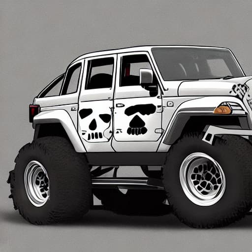  English bulldog, skull, jeep