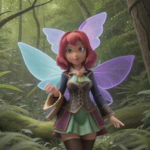  Generate an image portraying a scene deep within a dense forest "Forest's Stomach" where various colorful-winged fairies and animals are engrossed in a lively game. The manifest characters should contain fairies with wings in a variety of hues and pocket-sized creatures, who are central to the composition, significantly drawing attention against the subdued backdrop of a profound and rich green forest with discreetly cool shades. Ensure that the scenery is emphasized more, yet maintains a harmonious balance with the detailed background., best quality, very detailed, high resolution, sharp, sharp image, extremely detailed, 4k, 8k, in-frame hyperrealistic, full body, detailed clothing, highly detailed, cinematic lighting, stunningly beautiful, intricate, sharp focus, f/1. 8, 85mm, (centered image composition), (professionally color graded), ((bright soft diffused light)), volumetric fog, trending on instagram, trending on tumblr, HDR 4K, 8K