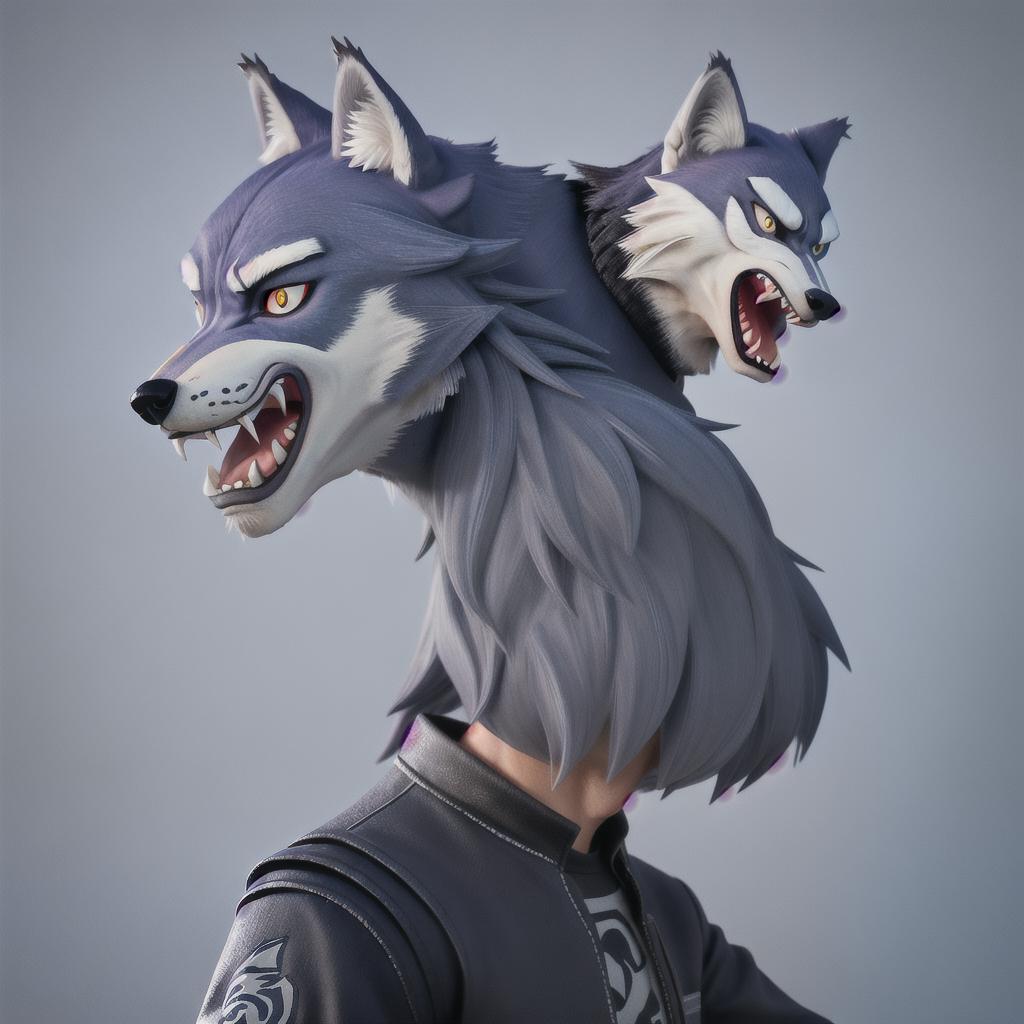  Animal image personification, bad guy, knife, scar on face, single person, wolf head, side profile, anger, ferocious expression, Q print wind