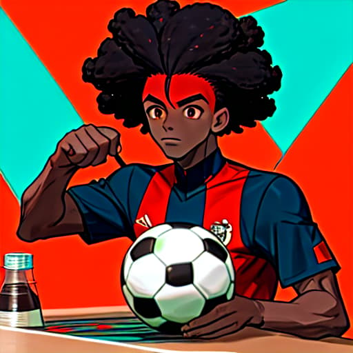  crea un negro con el pelo rojo jugando futbol