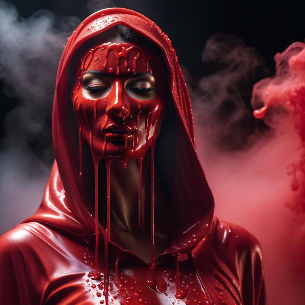  A rosy colored alginate mask dripping down the face. hyperrealistic, full body, detailed clothing, highly detailed, cinematic lighting, stunningly beautiful, intricate, sharp focus, f/1. 8, 85mm, (centered image composition), (professionally color graded), ((bright soft diffused light)), volumetric fog, trending on instagram, trending on tumblr, HDR 4K, 8K