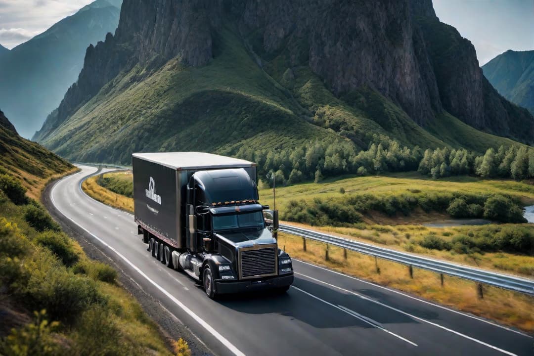  First person view from the cab of a truck moving along a highway between the mountains at night. It's dark all around. hyperrealistic, full body, detailed clothing, highly detailed, cinematic lighting, stunningly beautiful, intricate, sharp focus, f/1. 8, 85mm, (centered image composition), (professionally color graded), ((bright soft diffused light)), volumetric fog, trending on instagram, trending on tumblr, HDR 4K, 8K