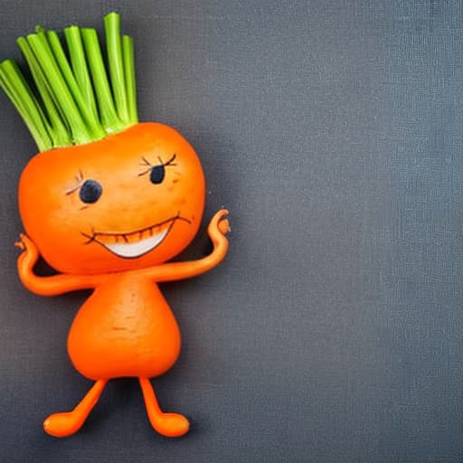 lnkdn photography Cartoon carrot with big eyes stands dark background