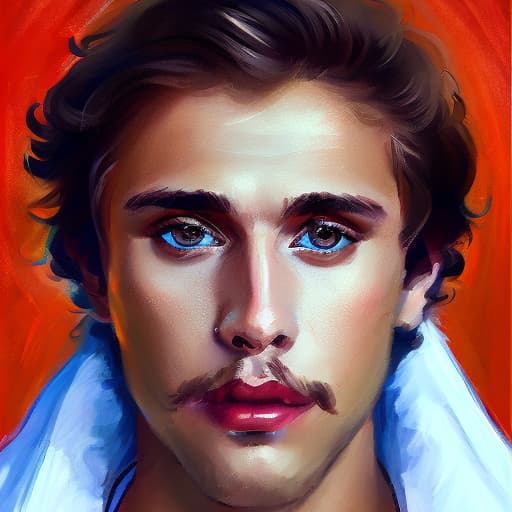 portrait+ style Russian queer impressionist brunette hunk dude face