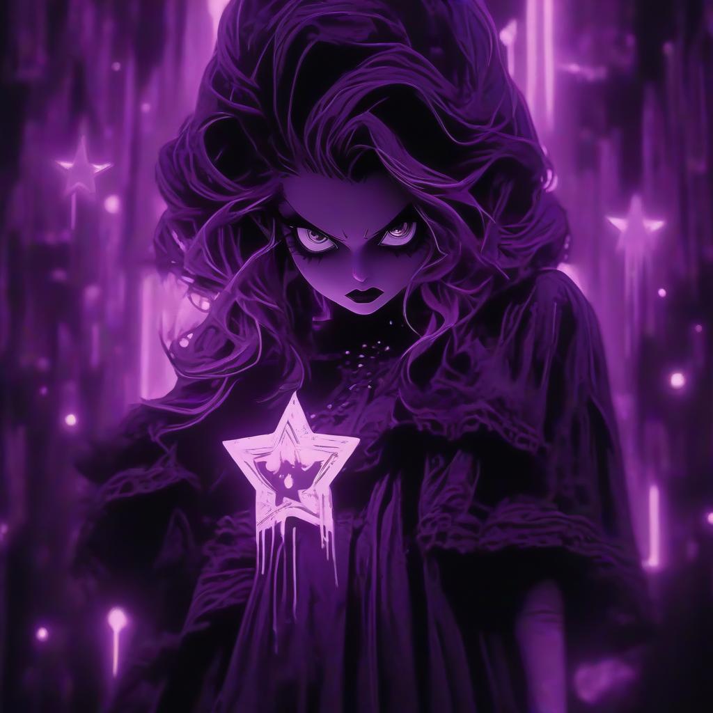  cinematic photo Horror themed purple theme,monochrome,glowing,traditional media,1girl,solo,looking at viewer,shirt,holding,STAR,<lora:phonk:1>, . Eerie, unsettling, dark, spooky, suspenseful, grim, highly detailed . 35mm photograph, film, bokeh, professional, 4k, highly detailed hyperrealistic, full body, detailed clothing, highly detailed, cinematic lighting, stunningly beautiful, intricate, sharp focus, f/1. 8, 85mm, (centered image composition), (professionally color graded), ((bright soft diffused light)), volumetric fog, trending on instagram, trending on tumblr, HDR 4K, 8K