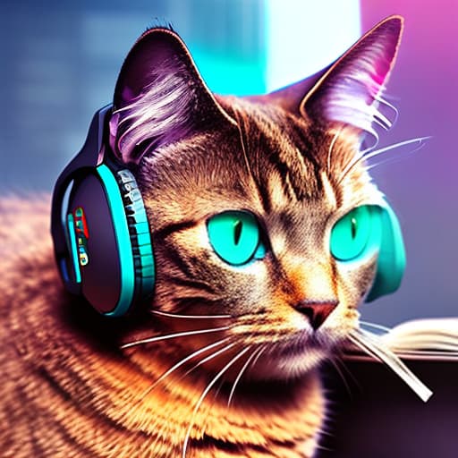 nvinkpunk Realistic image of a cat wearing headphones and reading glasses while riding a bus. hyperrealistic, full body, detailed clothing, highly detailed, cinematic lighting, stunningly beautiful, intricate, sharp focus, f/1. 8, 85mm, (centered image composition), (professionally color graded), ((bright soft diffused light)), volumetric fog, trending on instagram, trending on tumblr, HDR 4K, 8K