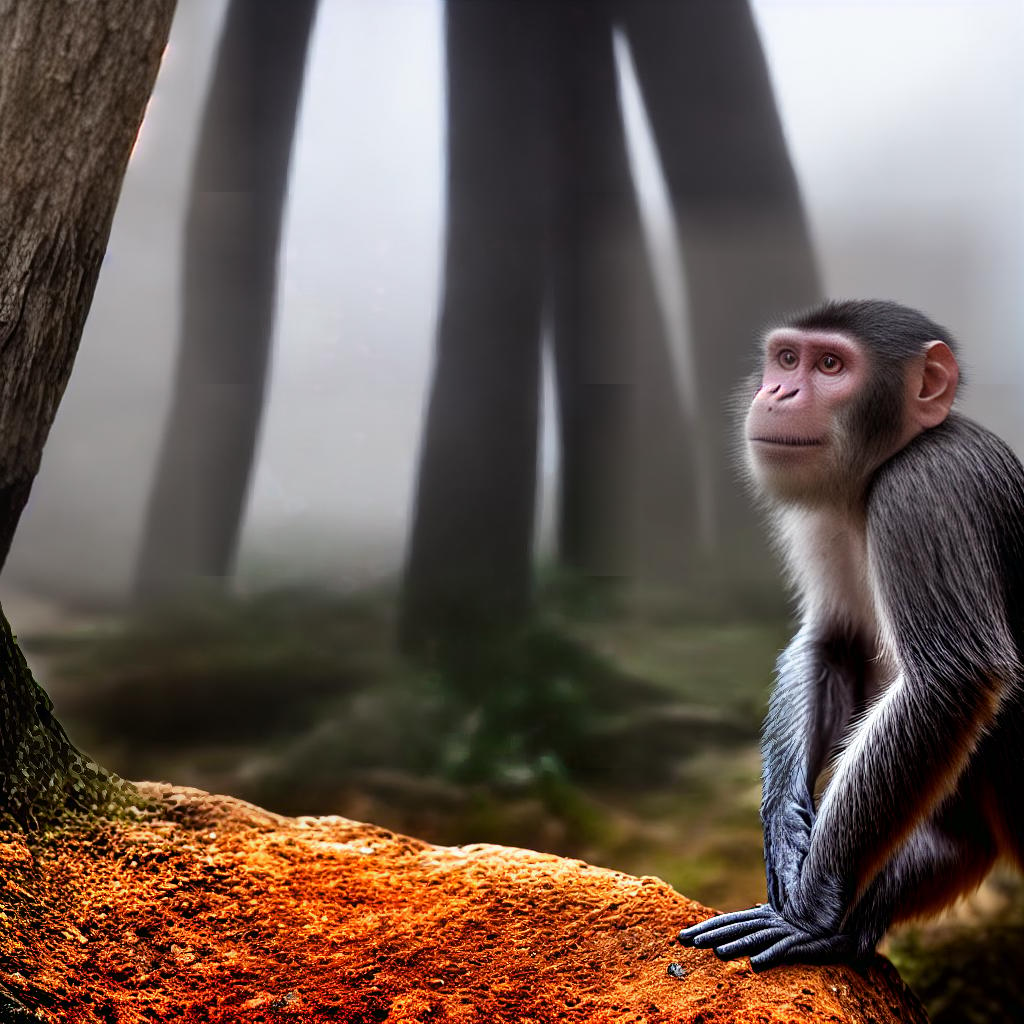  monkeys hyperrealistic, full body, detailed clothing, highly detailed, cinematic lighting, stunningly beautiful, intricate, sharp focus, f/1. 8, 85mm, (centered image composition), (professionally color graded), ((bright soft diffused light)), volumetric fog, trending on instagram, trending on tumblr, HDR 4K, 8K