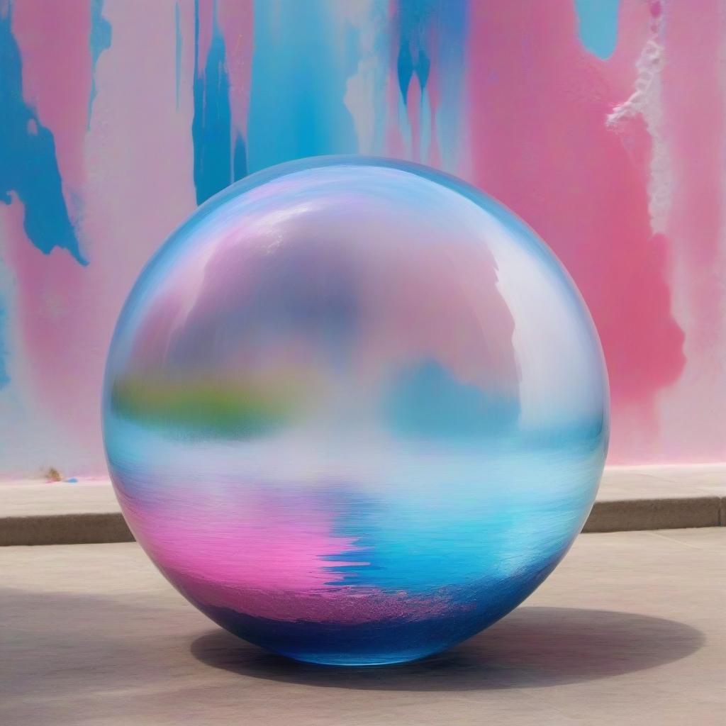  A glass prism, in a large stretched ball, everything exploded, around the color spray of the fountain, the background of white pink blue tones, colored colors.Style expressionism