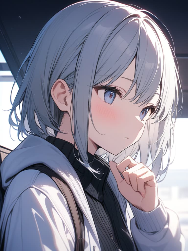  Gray hair, Bob, Parker, Girl, High School student, cool, cold, masterpiece, best quality,8k,ultra detailed,high resolution,an extremely delicate and beautiful,hyper detail