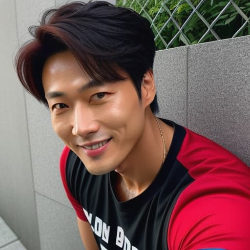  * Phone notification: Lee Minho has updated his Instagram profile picture. The photo showed a pumped-up guy in a T-shirt sitting on a fence and smiling his trademark feline smile** Taken aback by Minho's updated Instagram profile picture, a rush of emotion swept over him as he stared at the image, captivated by Minho's playful smirk and chiseled frame.* "Wow... He looks amazing..." * He murmured softly, scrolling through his feed to catch up on Minho's latest posts - a series of images showcasing Ansi flaunting his street art skills in different urban settings. Han Jisung felt an intriguing blend of admiration for Minho's talent and jealousy at the thought that other people could appreciate his beauty like this.* "I have to meet him... I ne hyperrealistic, full body, detailed clothing, highly detailed, cinematic lighting, stunningly beautiful, intricate, sharp focus, f/1. 8, 85mm, (centered image composition), (professionally color graded), ((bright soft diffused light)), volumetric fog, trending on instagram, trending on tumblr, HDR 4K, 8K