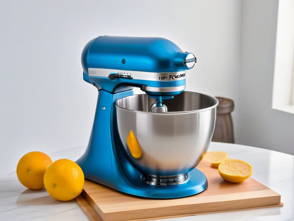  An ultradetailed closeup image of a sleek, modern stainless steel stand mixer with a vegan baking recipe book propped open beside it, showcasing intricate textures and reflections. The mixer is in a minimalist kitchen setting with soft natural lighting, highlighting every curve and detail of the highquality kitchen appliance. hyperrealistic, full body, detailed clothing, highly detailed, cinematic lighting, stunningly beautiful, intricate, sharp focus, f/1. 8, 85mm, (centered image composition), (professionally color graded), ((bright soft diffused light)), volumetric fog, trending on instagram, trending on tumblr, HDR 4K, 8K