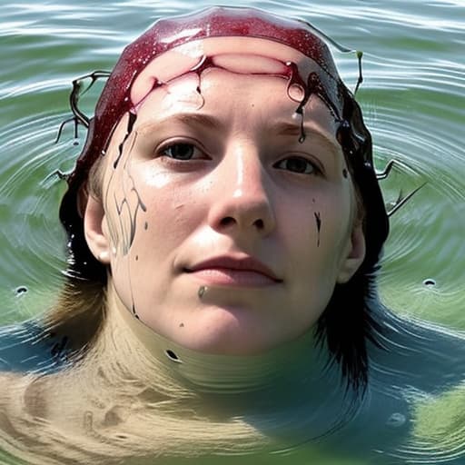  woman's head drowning in lake