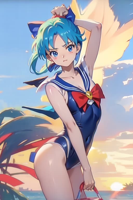  Cirno, one piece swimsuit, sailor moon style