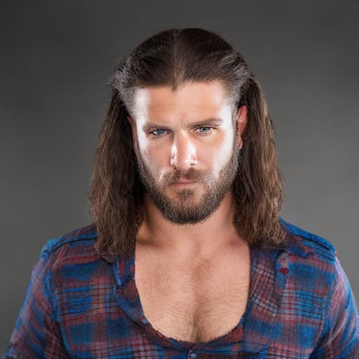 portrait+ style WWE queer brunette hunk dude face