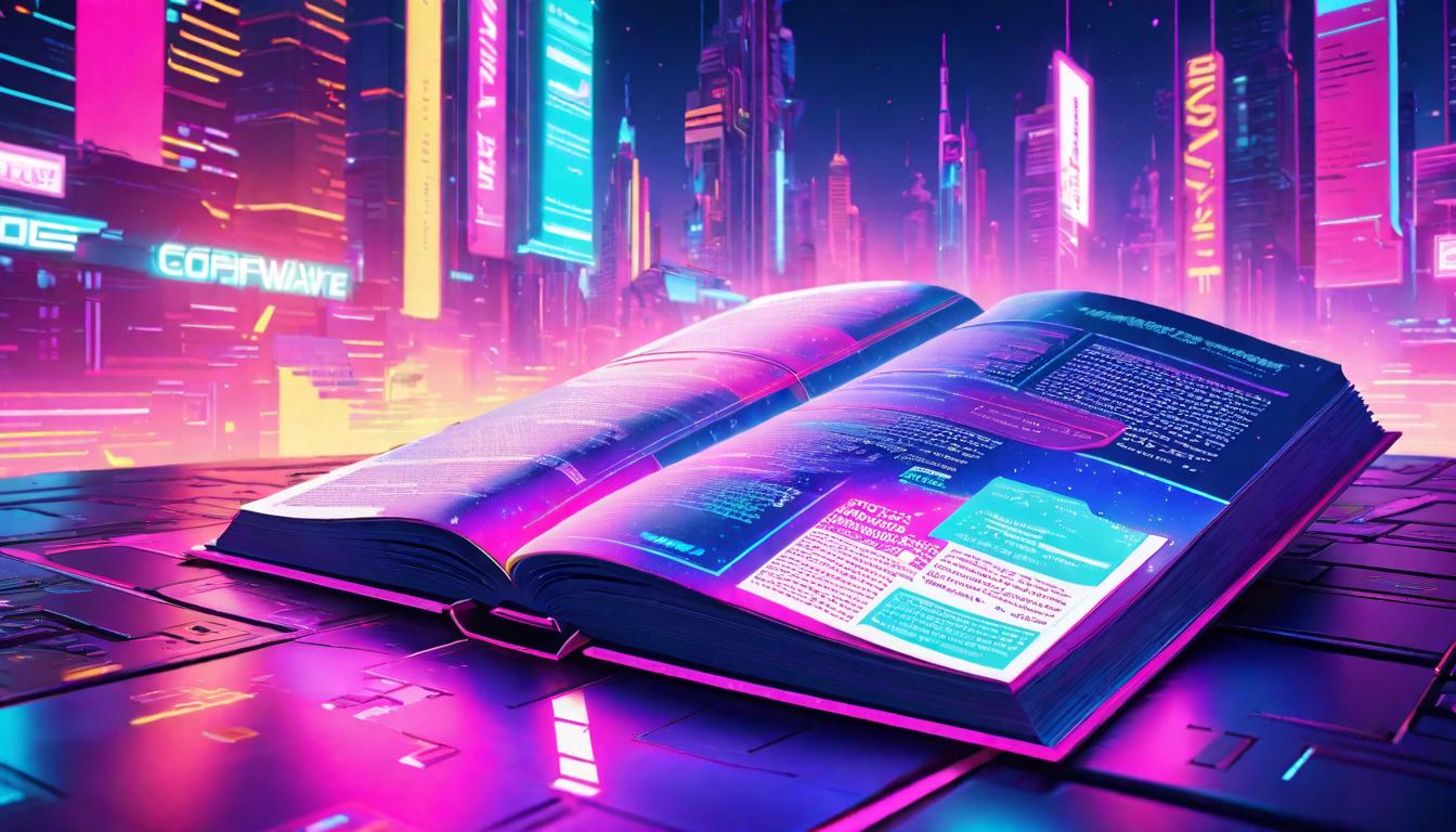  vaporwave,cyberpunk game style A book with its pages flying away, each page carrying words representing personal narratives, fluttering towards a distant horizoneon, dystopian, futuristic, digital, vibrant, detailed, high contrast, reminiscent of cyberpunk genre video games,retro aesthetic, cyberpunk, vibrant, neon colors, vintage 80s and 90s style, highly detailed