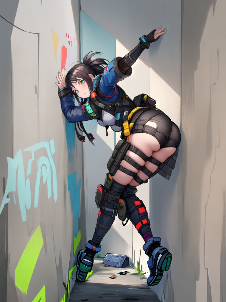  Wraith, apex legends, stuck in a wall, hot, thicc, ass sticking out, half in a wall, bent over, stuck in wall