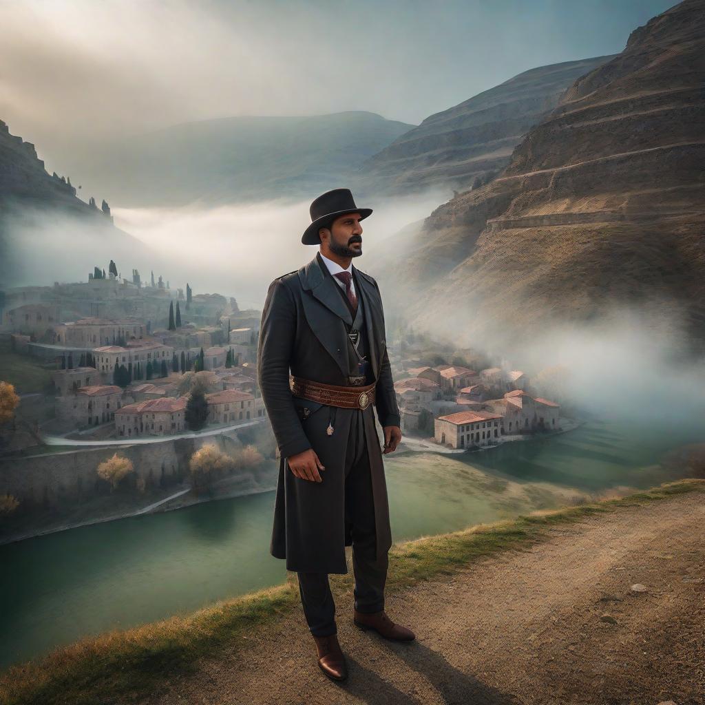  Halfeti Turkey hyperrealistic, full body, detailed clothing, highly detailed, cinematic lighting, stunningly beautiful, intricate, sharp focus, f/1. 8, 85mm, (centered image composition), (professionally color graded), ((bright soft diffused light)), volumetric fog, trending on instagram, trending on tumblr, HDR 4K, 8K