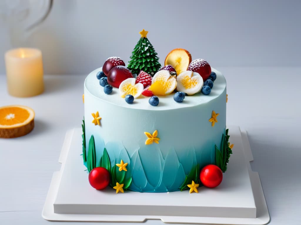  An intricately designed minimalist cake with seasonal decorations delicately placed on top, featuring vibrant colors and precise details symbolizing the essence of themed pastry workshops throughout the year. hyperrealistic, full body, detailed clothing, highly detailed, cinematic lighting, stunningly beautiful, intricate, sharp focus, f/1. 8, 85mm, (centered image composition), (professionally color graded), ((bright soft diffused light)), volumetric fog, trending on instagram, trending on tumblr, HDR 4K, 8K