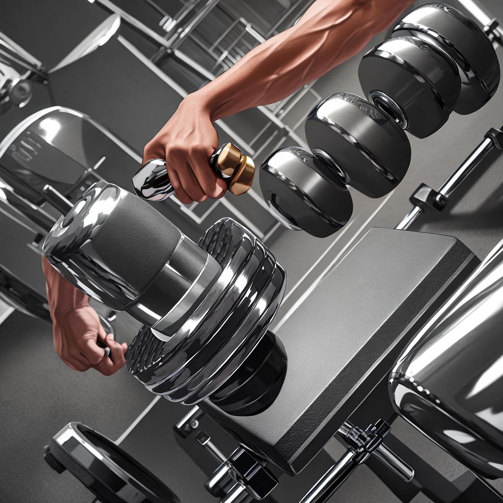  masterpiece, best quality, Huge fist gripping heavy chrome Dumbbell(Fidelity: 1.4), Best Quality, Masterpiece