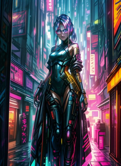  (Cyberpunk style), (((very detailed))), (((detailed face))), ((detailed eyes)), ((((real eyes)))), ((((highest quality)))), (((very realistic))), (((correct gender))), authentic cyberpunk appearance, 8k, ((neon)), ((glasses)), (4k resolution), (cyberpunk city),