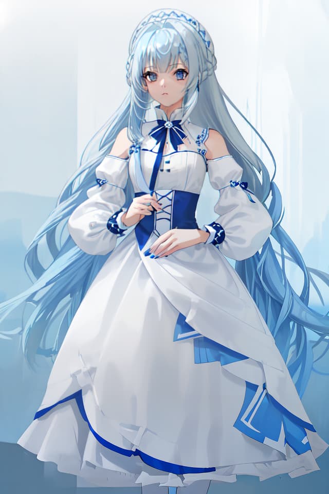  (Blue and white hair) Beautiful Girl (Long Hair only at the color) (blue hair color with white mesh) Cool Girl, Masterpiece Y Clothes, High Quality, 8k, 16k