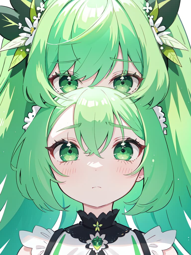  Plastic model green hair character, disturbing expression, masterpiece, best quality,8k,ultra detailed,high resolution,an extremely delicate and beautiful,hyper detail