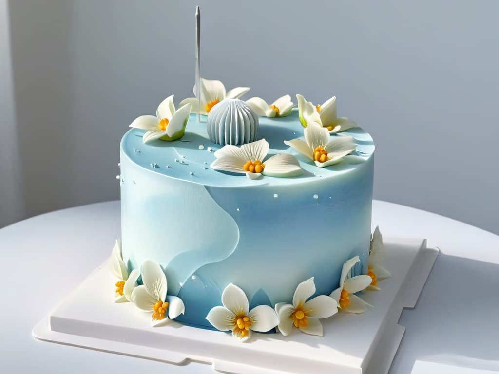  A highresolution, ultradetailed image of a sleek, modern 3D printer delicately crafting intricate sugar flowers onto a beautifully designed wedding cake. The printer's nozzle moves with precision, layering each petal with meticulous detail, showcasing the innovative use of technology in cake decoration. The background is softly blurred, emphasizing the seamless blend of traditional pastry artistry with cuttingedge 3D printing techniques. hyperrealistic, full body, detailed clothing, highly detailed, cinematic lighting, stunningly beautiful, intricate, sharp focus, f/1. 8, 85mm, (centered image composition), (professionally color graded), ((bright soft diffused light)), volumetric fog, trending on instagram, trending on tumblr, HDR 4K, 8K