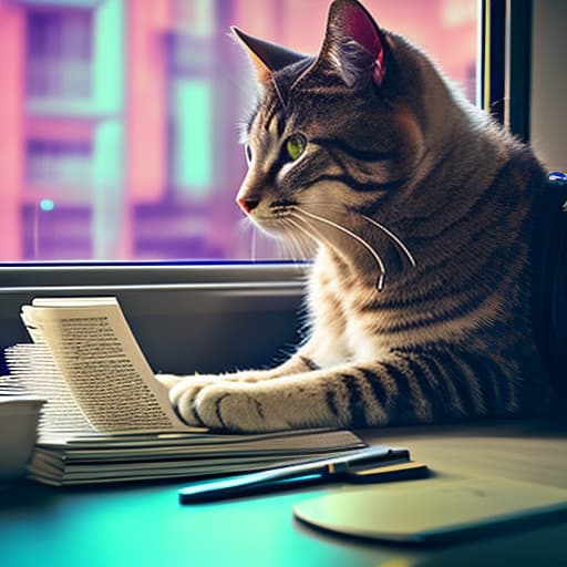 nvinkpunk Realistic image of a cat wearing headphones and reading glasses while riding a bus. hyperrealistic, full body, detailed clothing, highly detailed, cinematic lighting, stunningly beautiful, intricate, sharp focus, f/1. 8, 85mm, (centered image composition), (professionally color graded), ((bright soft diffused light)), volumetric fog, trending on instagram, trending on tumblr, HDR 4K, 8K