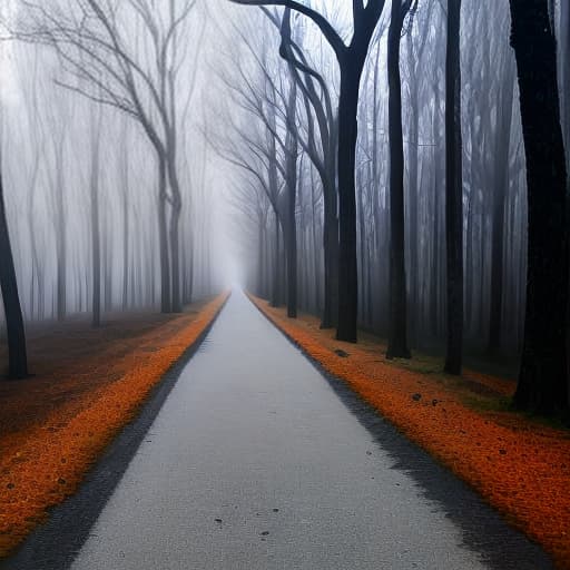 lnkdn photography A man walks along a road in a forest in fog view from the back