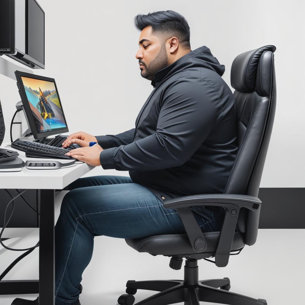  raccoon sitting in gaming chair front a computer on desktop, ((semi anthropomorphic)),(full body), tail, belly, sitting, fat, (chubby), (((white background))), solo, desktop, gaming chair, side view,  [[[clothes]]] hyperrealistic, full body, detailed clothing, highly detailed, cinematic lighting, stunningly beautiful, intricate, sharp focus, f/1. 8, 85mm, (centered image composition), (professionally color graded), ((bright soft diffused light)), volumetric fog, trending on instagram, trending on tumblr, HDR 4K, 8K