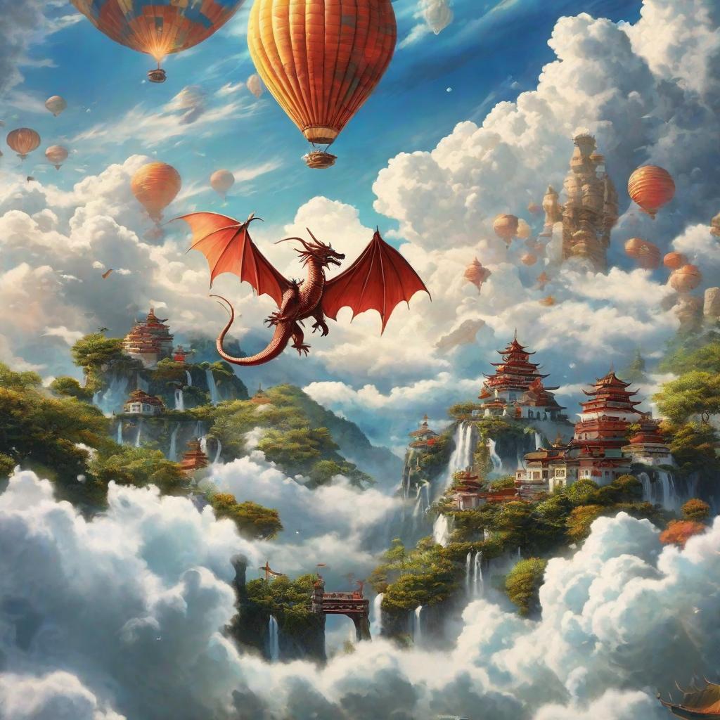  masterpiece, best quality,With white clouds generated dragon, background clouds around, fairy gas, high-definition, detailed, bright picture.