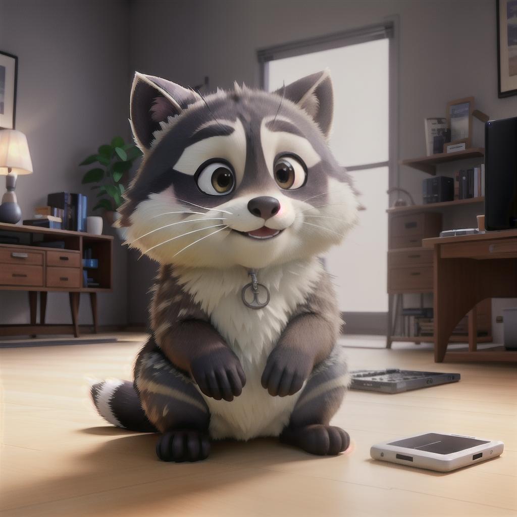  raccoon sitting in gaming chair front a computer on desktop, ((semi anthropomorphic)),(full body), tail, belly, sitting, fat, (chubby), (((white background))), solo, desktop, gaming chair, side view,  [[[clothes]]] hyperrealistic, full body, detailed clothing, highly detailed, cinematic lighting, stunningly beautiful, intricate, sharp focus, f/1. 8, 85mm, (centered image composition), (professionally color graded), ((bright soft diffused light)), volumetric fog, trending on instagram, trending on tumblr, HDR 4K, 8K